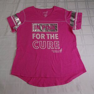 Susan G Komen breast cancer t-shirt. Pink with silver. Size 2XL, short sleeve.